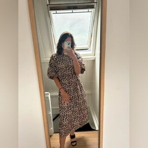 H&M Brown Animal Print Midi Dress